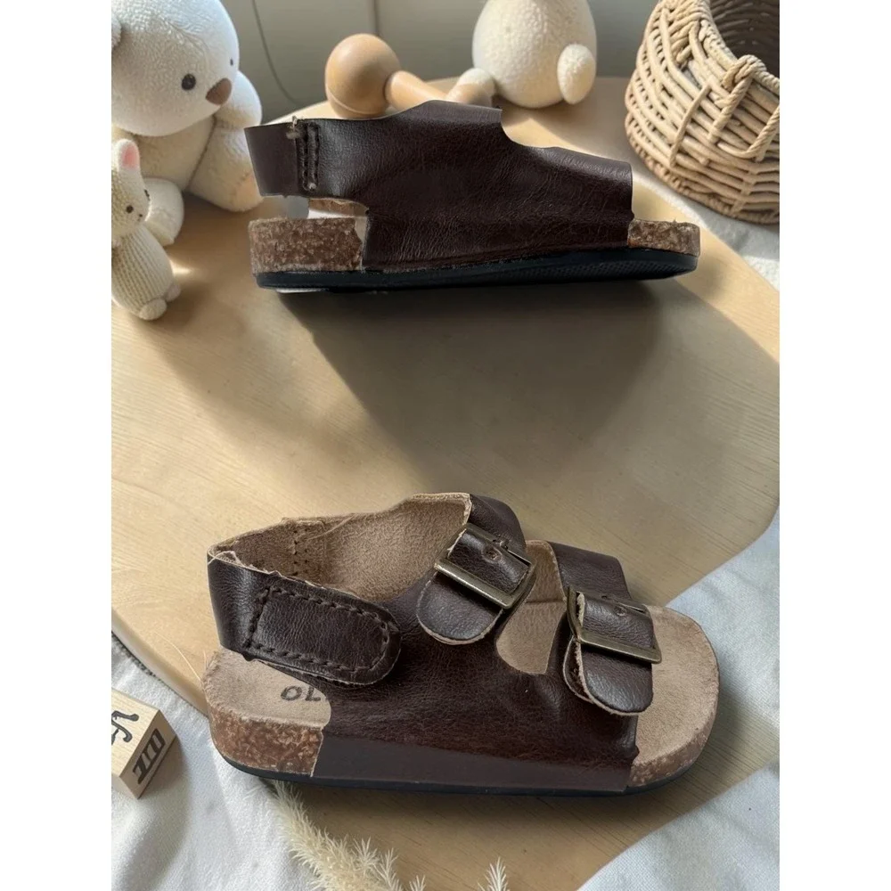 Old Navy Toddler Boys Brown Faux Leather Double Strap Buckle Sandals Size 5